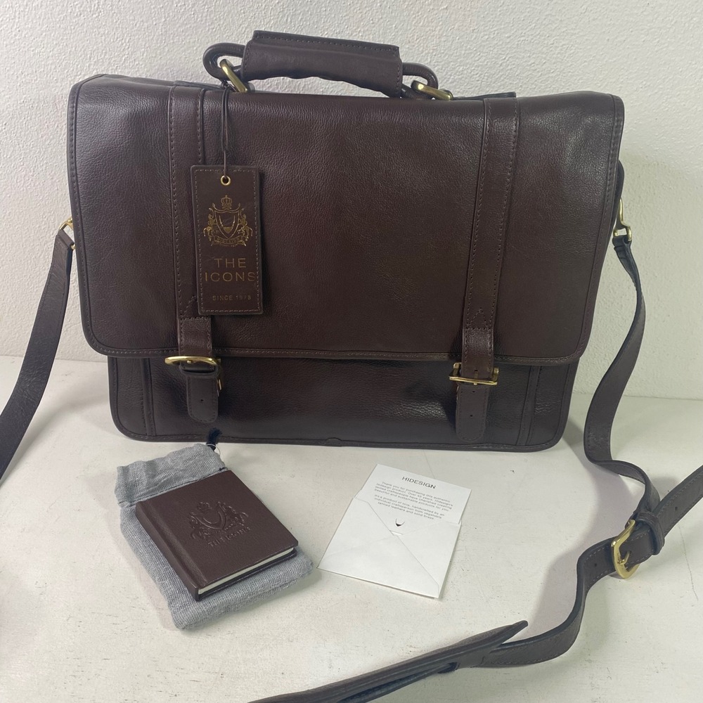 Hidesign The Icons Brown Leather Messenger Briefcase Laptop Bag Brass Hardware